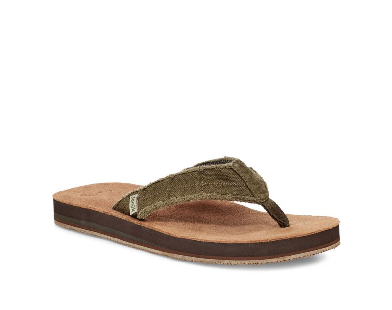 Sanuk Fraid Not Soft Top Eco Friendly Men's Flip Flops Dark Olive | Canada 253ZUT